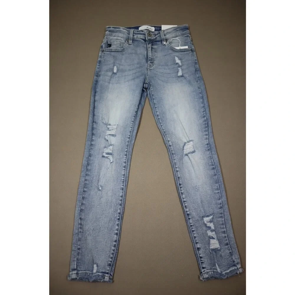 Kancan Mid Rise Ankle Skinny‎ Ripped Light Denim Jeans Size 7/27